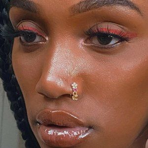 Dangle Flower Nosering Indian Made With 925 Sterling Silver With Gold Plating